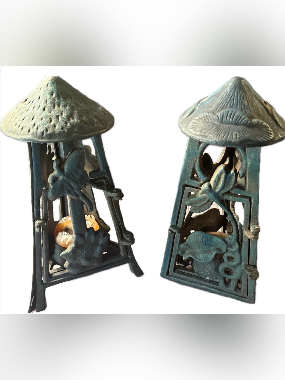 Cast Iron Art Nouveau Nature Themed Garden Lanterns